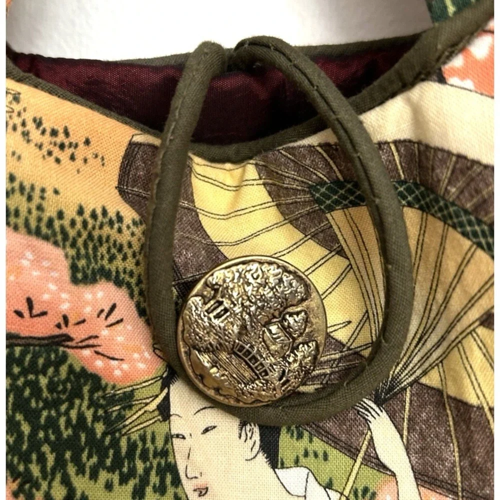 Japanese Kimono Fabric Hobo Handbag Purse Green Handmade Geisha Artsy Boho